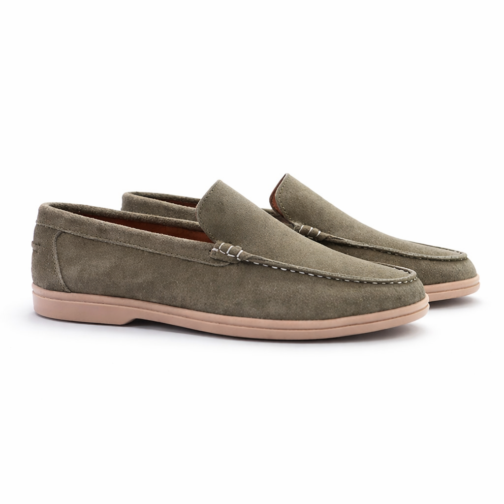 Premium Suede Loafers – Olive Green