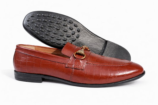 Kleio Croc-Embossed Horsebit Loafers – Cognac Brown