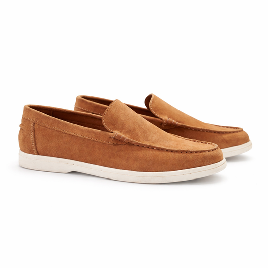 Premium Suede Loafers – Tan Brown with white sole