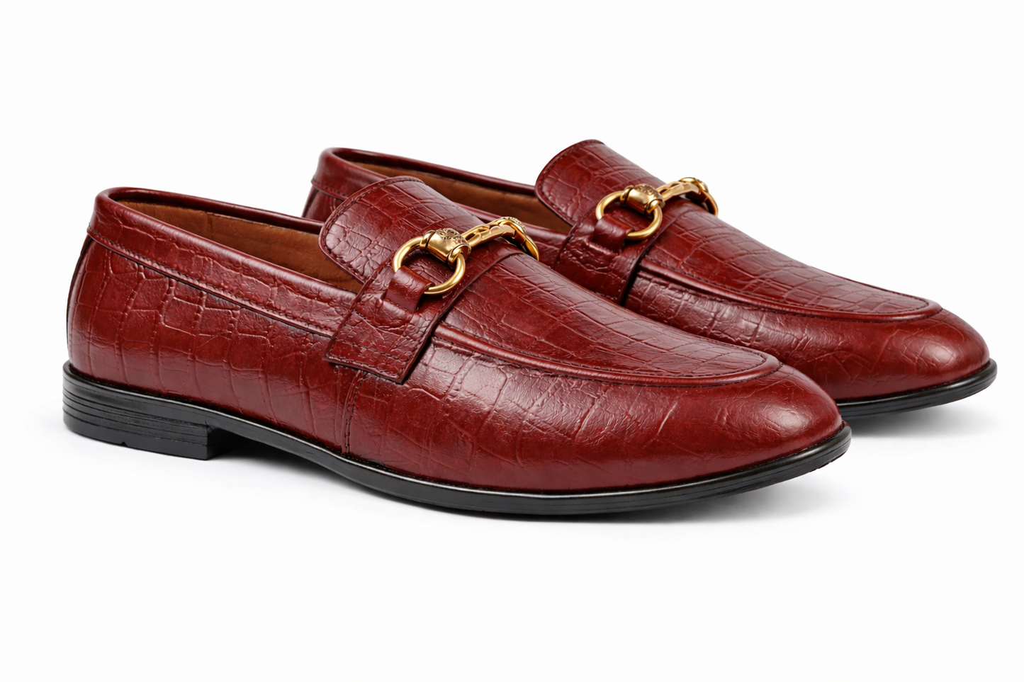 Kleio Croc-Embossed Horsebit Loafers – Cognac Brown